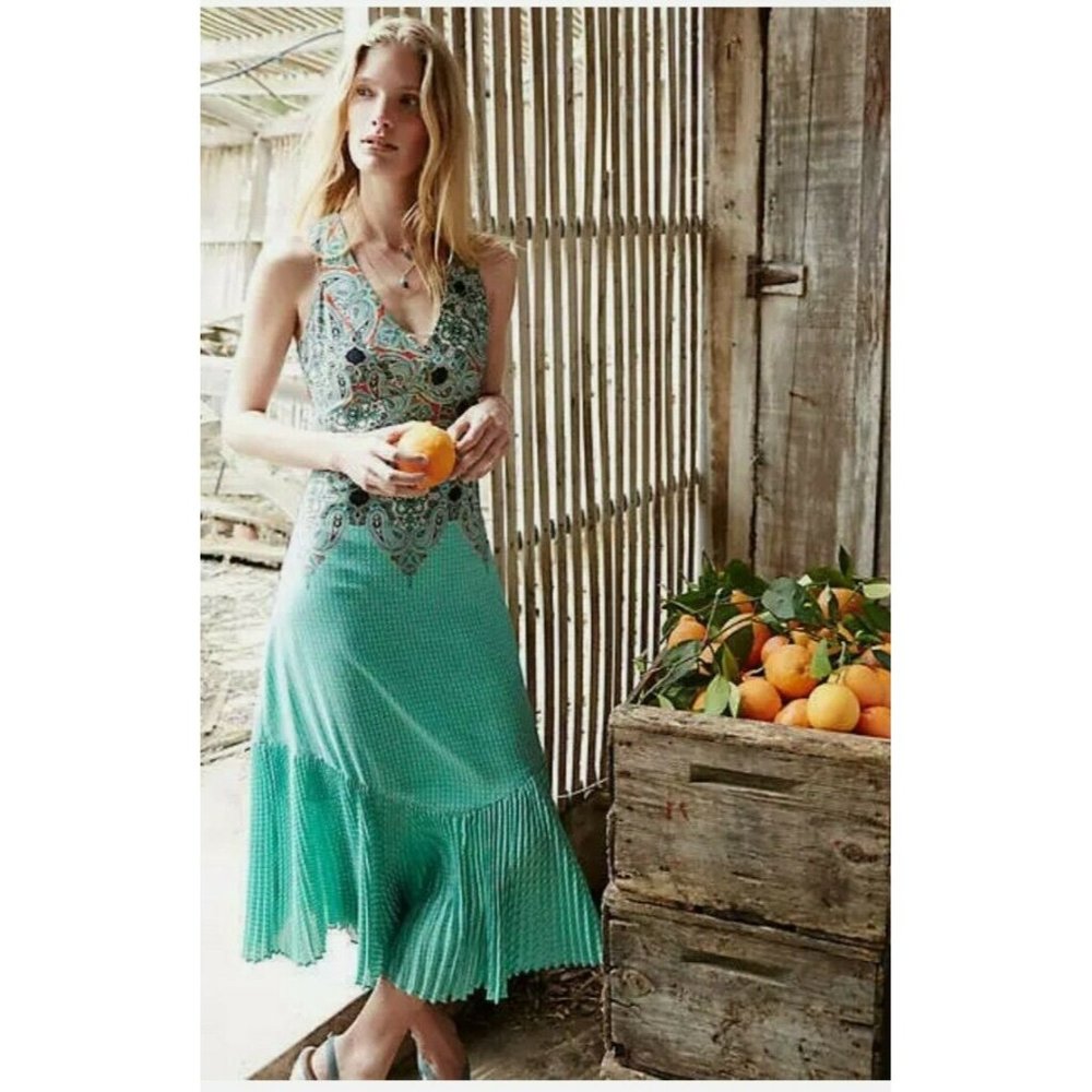 Maeve Women's Sheath Midi Dress Sleeveless V-Neck Keyhole Back Paisley Print 10